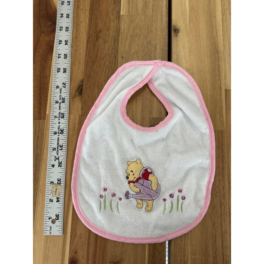 Disney Baby Winnie the Pooh Embroidered Terry Cloth Bib Pink White  vintage